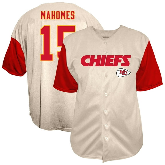Men's Fanatics Patrick Mahomes Cream Kansas City Chiefs Big & Tall Baseball Button-Up Shirt