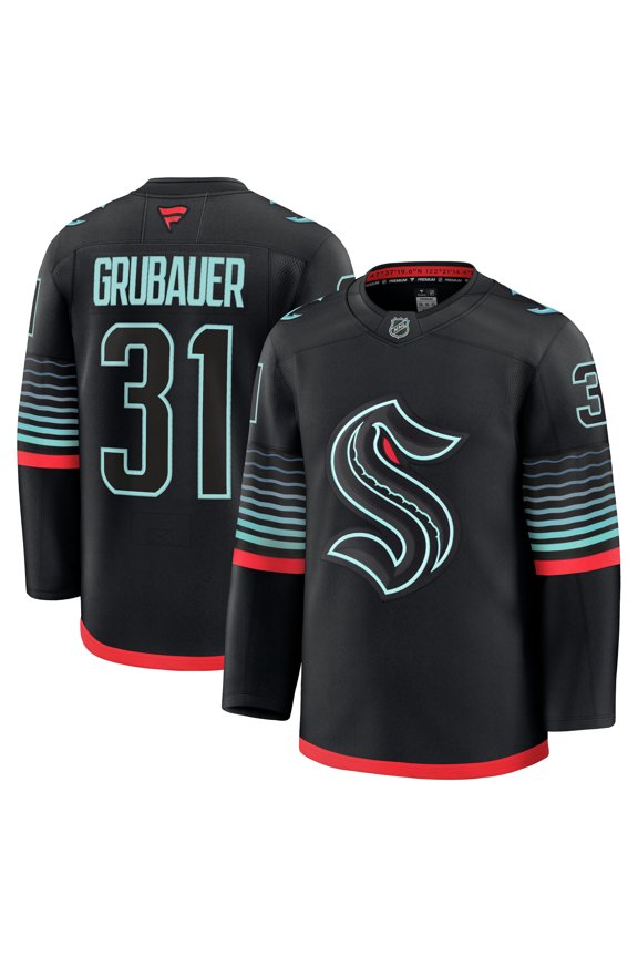 Men's Fanatics Philipp Grubauer Black Seattle Kraken Alternate Premium Player Jersey