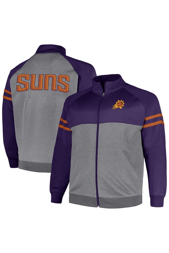 Men's Fanatics Purple/Heather Gray Phoenix Suns Big & Tall Pieced Stripe Raglan Full-Zip Track Jacket