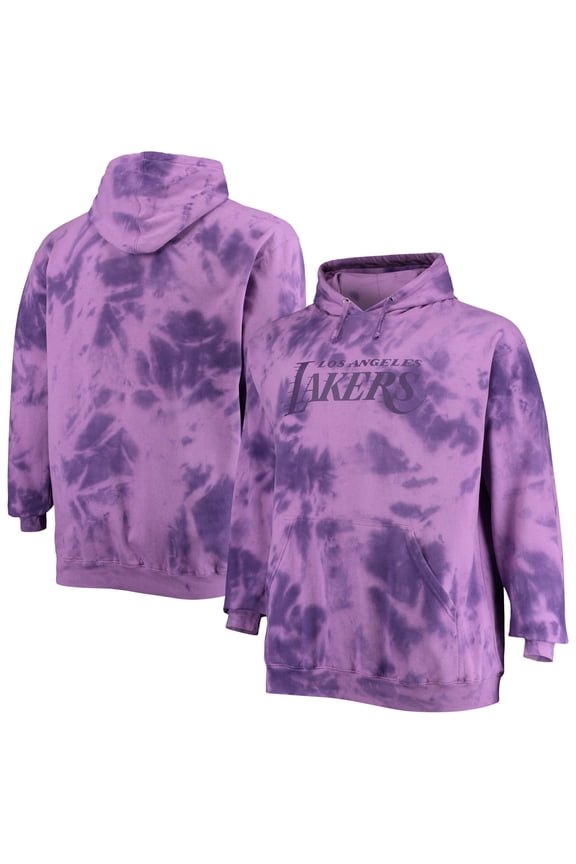 Men's Fanatics Purple Los Angeles Lakers Big & Tall Wordmark Cloud-Dye Pullover Hoodie
