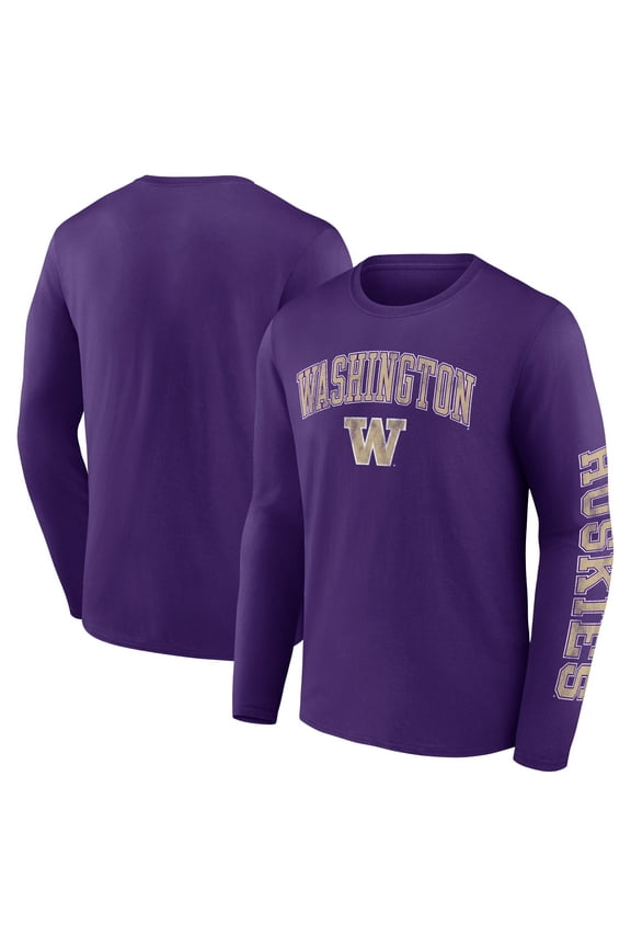 Men's Fanatics Purple Washington Huskies Distressed Arch Over Logo Long Sleeve T-Shirt