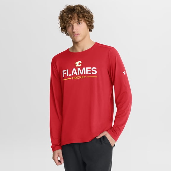 Men's Fanatics Red Calgary Flames Authentic Pro Rink Tech Long Sleeve T-Shirt