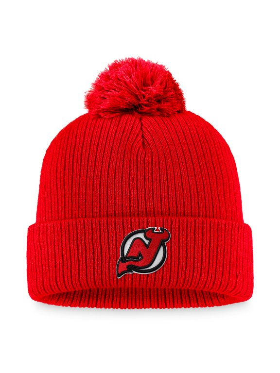 Men's Fanatics Red New Jersey Devils Primary Logo Cuffed Knit Hat with Pom