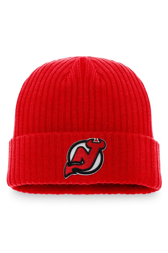 Men's Fanatics Red New Jersey Devils Core Primary Logo Cuffed Knit Hat