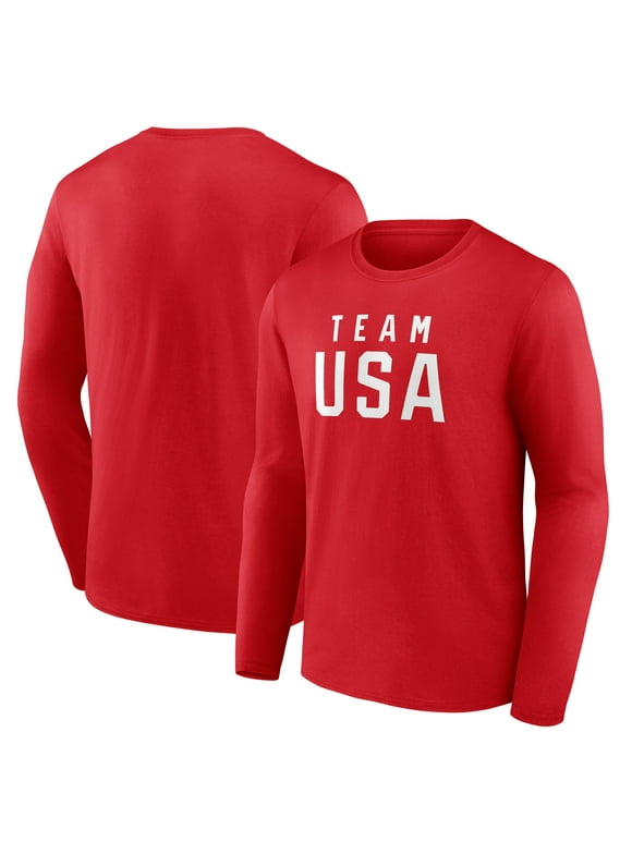 Men's Fanatics Red Team USA Wordmark Long Sleeve T-Shirt