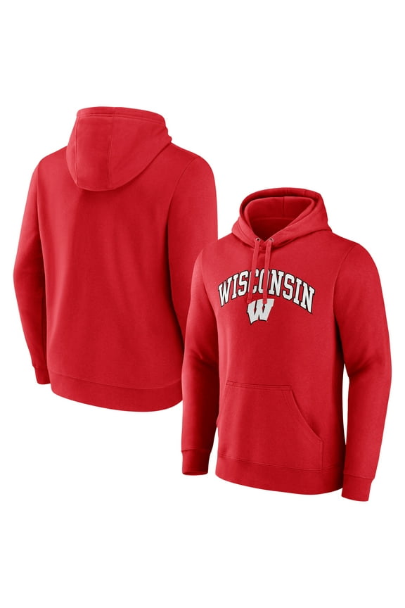 Men's Fanatics Red Wisconsin Badgers Classic Arched Applique Fleece Pullover Hoodie