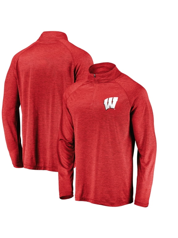 Men's Fanatics Red Wisconsin Badgers Lightweight Striated Raglan Quarter-Zip Top