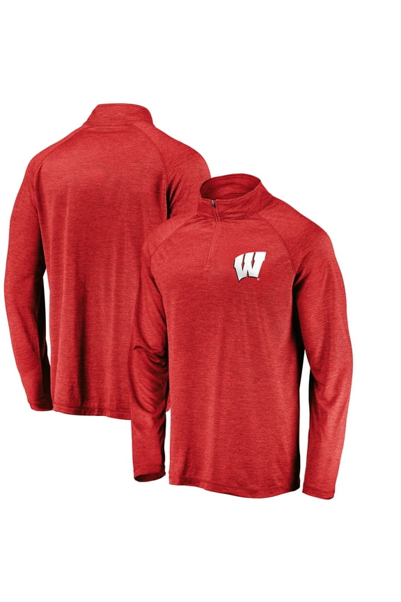 Men's Fanatics Red Wisconsin Badgers Lightweight Striated Raglan Quarter-Zip Top