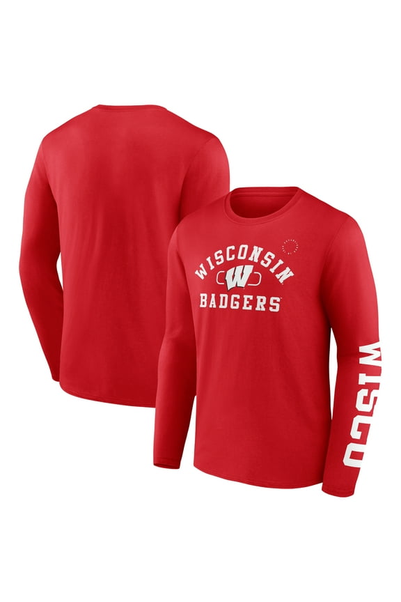 Men's Fanatics Red Wisconsin Badgers Modern Arch 2-Hit Long Sleeve T-Shirt