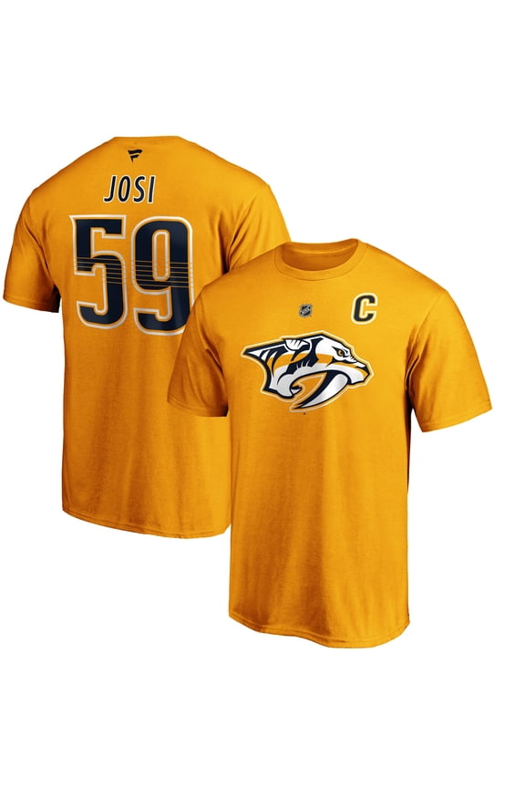 Men's Fanatics Roman Josi Gold Nashville Predators Authentic Stack Player Name & Number T-Shirt