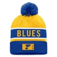 thumbnail image 1 of Men's Fanatics Royal/Gold St. Louis Blues Authentic Pro Rink Cuffed Knit Hat with Pom, 1 of 2