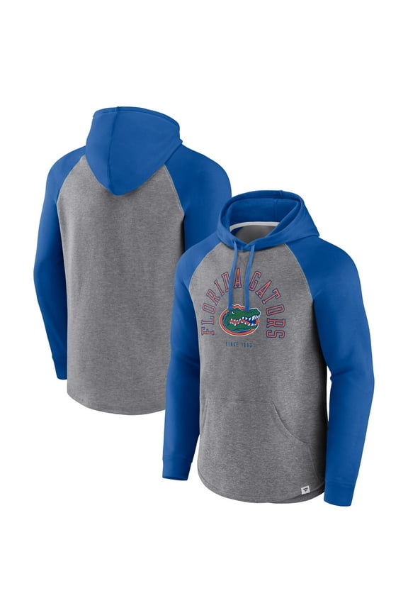 Men's Fanatics Royal/Heather Gray Florida Gators Wrap Up Raglan Pullover Hoodie