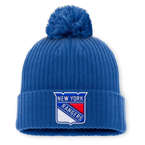 Men's Fanatics Blue New York Rangers Primary Logo Cuffed Knit Hat with Pom