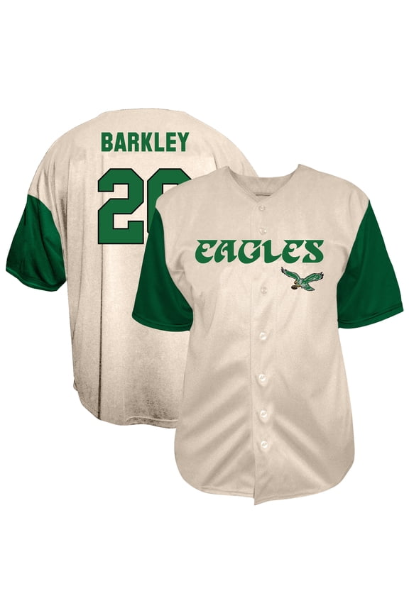 Men's Fanatics Saquon Barkley Cream Philadelphia Eagles Big & Tall Baseball Button-Up Shirt