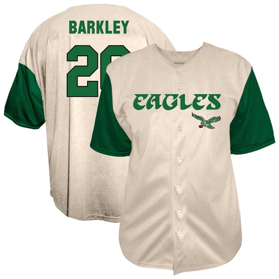 Men's Fanatics Saquon Barkley Cream Philadelphia Eagles Big & Tall Baseball Button-Up Shirt