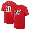 thumbnail image 1 of Men's Fanatics Sebastian Aho Red Carolina Hurricanes Authentic Stack Name & Number T-Shirt, 1 of 3
