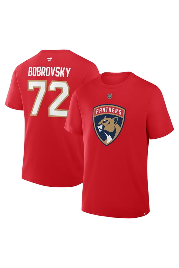 Men's Fanatics Sergei Bobrovsky Red Florida Panthers Authentic Stack Name & Number T-Shirt