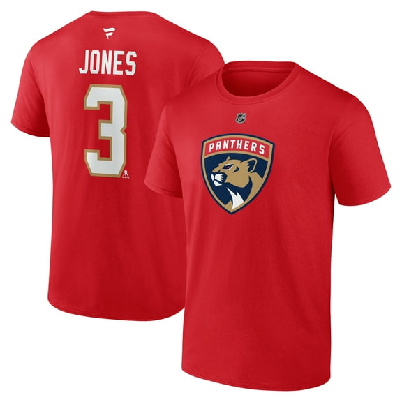 Men's Fanatics Seth Jones Red Florida Panthers Authentic Stack Name & Number T-Shirt