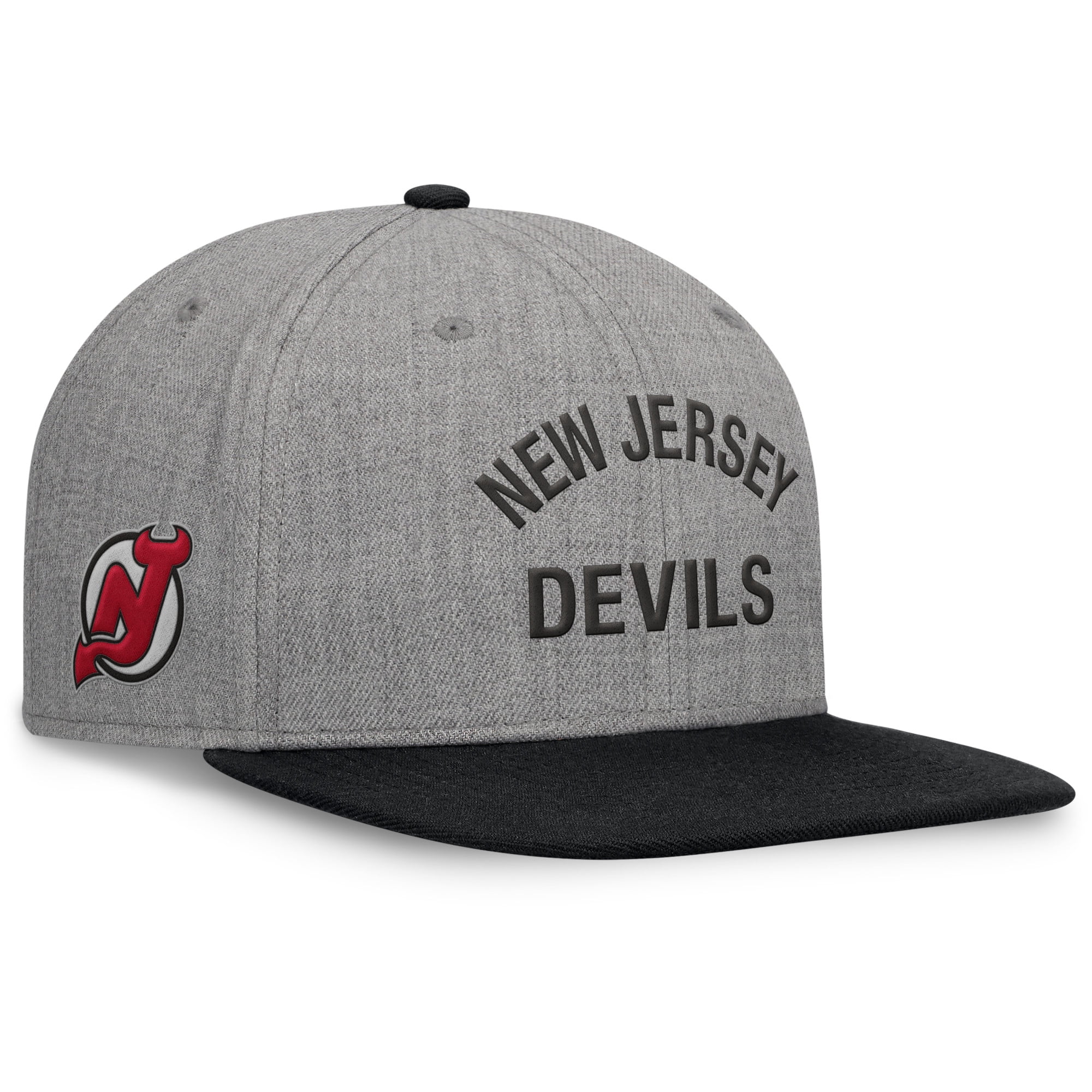Men's Fanatics Heather Gray New Jersey Devils Elements Flat Brim Leather Strapback Hat Men's Fanatics Heather Gray New Jersey Devils Elements Flat Brim Leather Strapback Hat