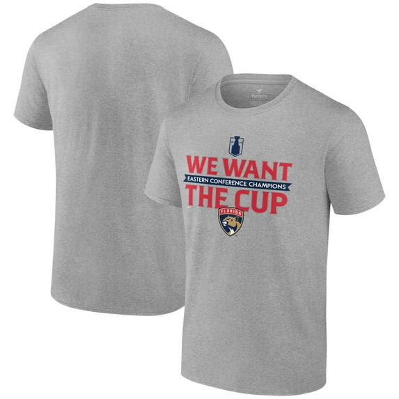 Men's Fanatics Steel Florida Panthers 2024 Eastern Conference Champions We Want The Cup T-Shirt