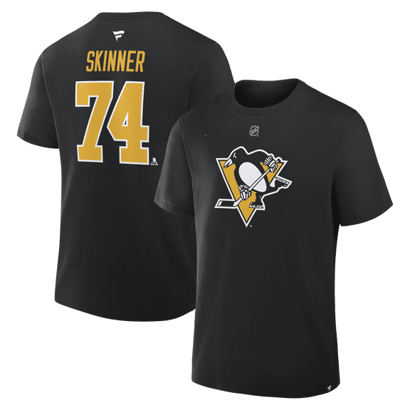 Men's Fanatics Stuart Skinner Black Pittsburgh Penguins Authentic Stack Name & Number T-Shirt