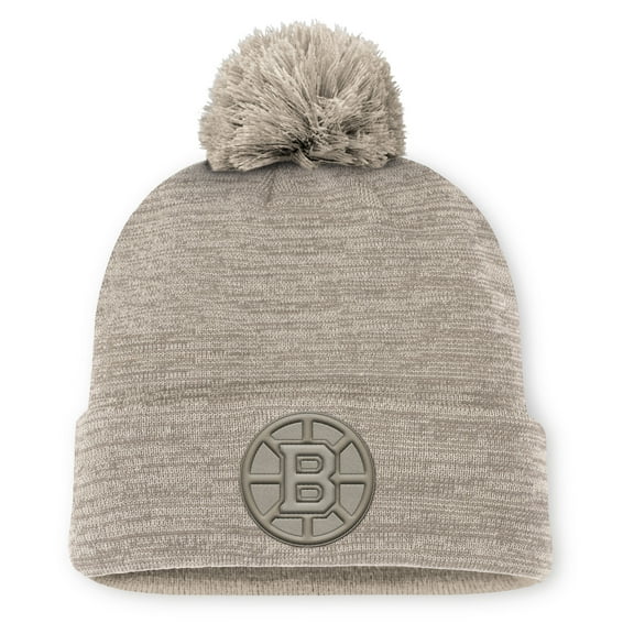 Men's Fanatics Tan Boston Bruins Authentic Pro Road Cuffed Knit Hat with Pom