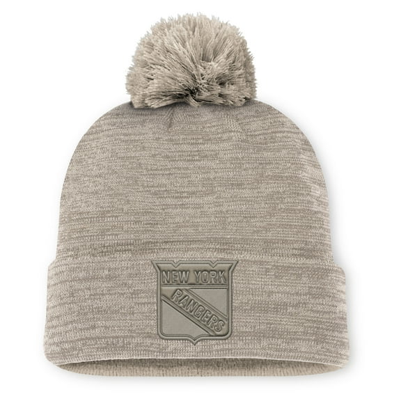 Men's Fanatics Tan New York Rangers Authentic Pro Road Cuffed Knit Hat with Pom