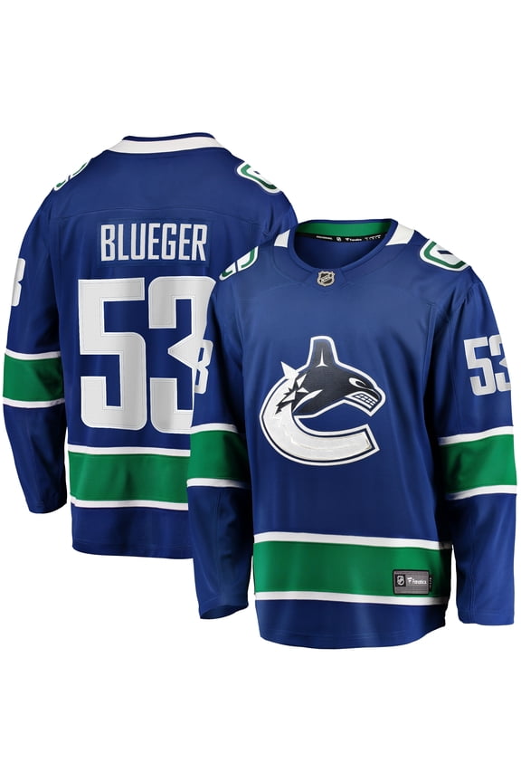 Men's Fanatics Teddy Blueger Blue Vancouver Canucks Home Breakaway Jersey