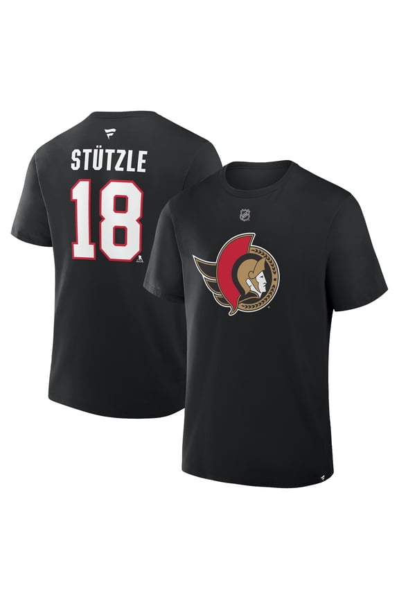 Men's Fanatics Tim Stutzle Black Ottawa Senators Authentic Stack Name & Number T-Shirt