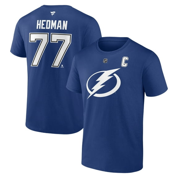 Men's Fanatics Victor Hedman Blue Tampa Bay Lightning Authentic Stack Name & Number T-Shirt