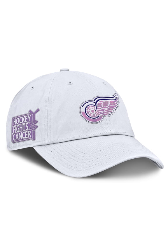 Men's-Fanatics White Detroit Red Wings Authentic Pro Hockey Fights Cancer Adjustable Hat