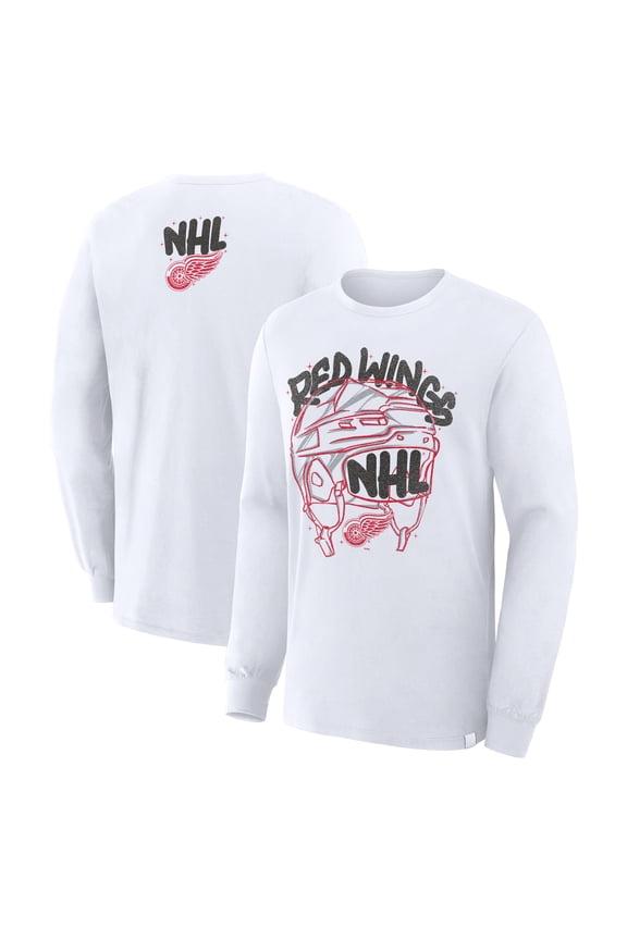 Men's Fanatics White Detroit Red Wings Star Helmet Legacy Long Sleeve T-Shirt