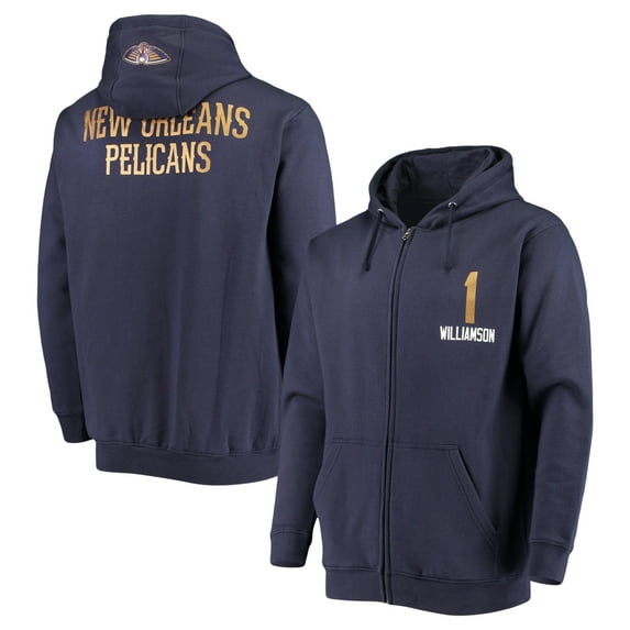 Men's Fanatics Zion Williamson Navy New Orleans Pelicans Player Name & Number Full-Zip Hoodie Jacket