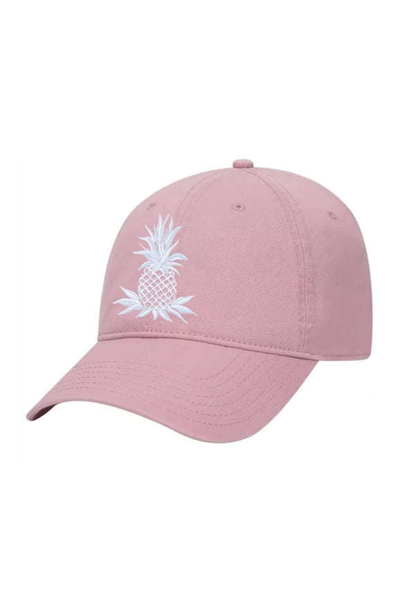 Men's Fancy Pineapple Embroidered Unisex Twill Dad Hat Adjustable Baseball Cap, Pink