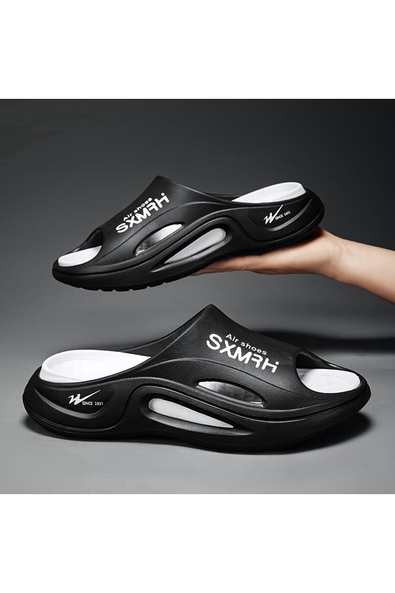 Men's Fashion Alphabet Pring Thick Sole EVA Slides, Non Slip Quick-drying Open Toe Slippers For Indoor Walking And Bathroom Shower
