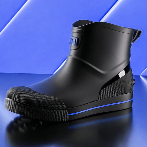 Men’s Fashion Ankle Rubber Rain Boots, Waterproof Non-Slip All Season Slip On Work & Fishing Footwear for Outdoor Muddy Wet Conditions Blue 8