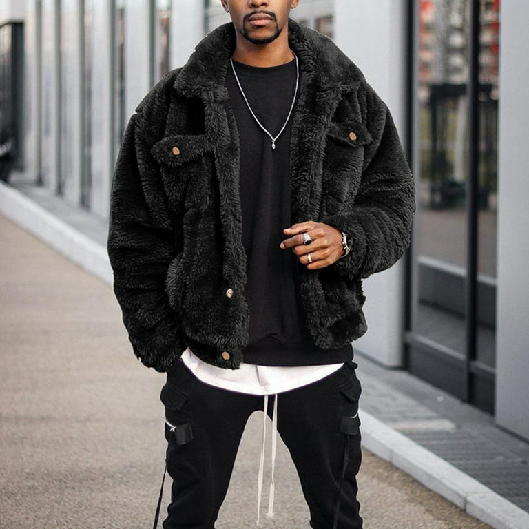 Men s Fashion Autumn And Winter Outdoor Street Photography Retro Loose Simple Solid Color Long Plush Coat Warm Loose Jacket Walmart