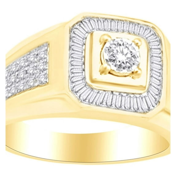 AFFY Men's Fashion Band Ring In 14k Yellow Gold With 0.8 CT Round Cut White Natural Diamond With RING Size-5