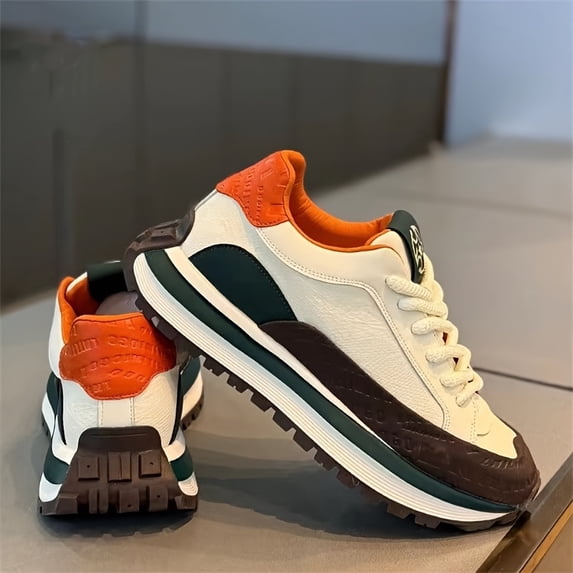 Men's Fashion Black and White Chunky Sneakers - Comfortable, Lightweight, All-Season Casual Shoes Casual Sneakers | Sporty Look | PU Upper with Thick PVC Sole, Suitable for Running and Casual Wear,