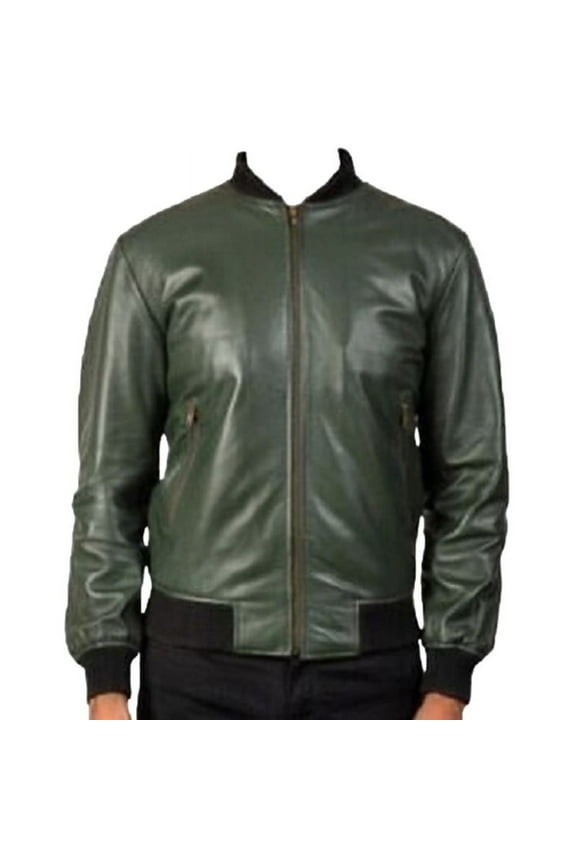 Men's Fashion Bomber Green 100% Genuine Lambskin Leather Lightweight Soft Satin lining Jackets for Men - XXL Size