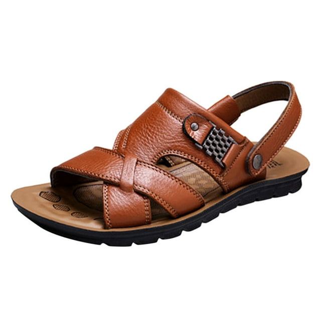Men's Fashion Breathable Leather Beach Sandals Shoes Slides Outdoor