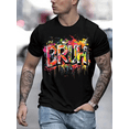thumbnail image 1 of Men's Fashion Bruh Letter Print Short Sleeve T-Shirt Tee 100% Heavy Cotton - Comfortable Crew Neck, Soft Tees Casual Tops, 1 of 5