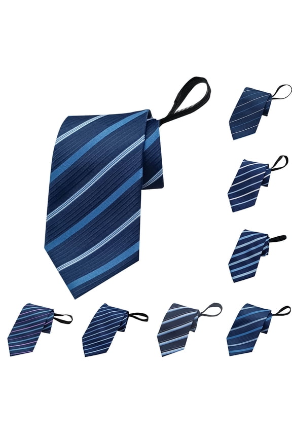 Men's Fashion Business 8cm Formal Solid Color Polyester Silk Lazy Zipper No Knot Tie A