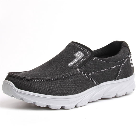 Men's Fashion Canvas Loafers Casual Lightweight Breathable Stretch Flats Outdoor Walking Fit Shoes Black 11 US