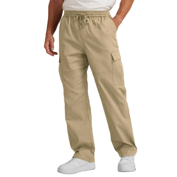 GIRUNS Mens Casual Cargo Pants Baggy Straight Leg Sweatpants with Pockets Hiking Trousers
