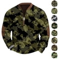 thumbnail image 1 of Men's Fashion Casual Camouflage Quarter-Zip Neck Sweatshirt, Loose Fit Long Sleeve Pullover, Fall Spring Military Style Top,Army Green,2XL, 1 of 7