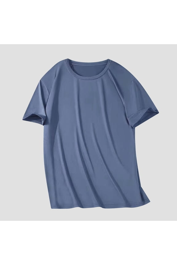 Men's Fashion Casual Cotton Shirt Round Neck Solid Color Casual Summer T Shirts Short Sleeve Comfy Classic Basic Tee