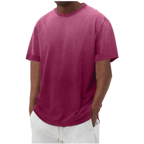 Men's Fashion Casual Gradual Change Color Short Sleeve Round-Neck Blouses Mens Body Suits Tops Cropped Tshirt Long Sleeve Blouses For Men