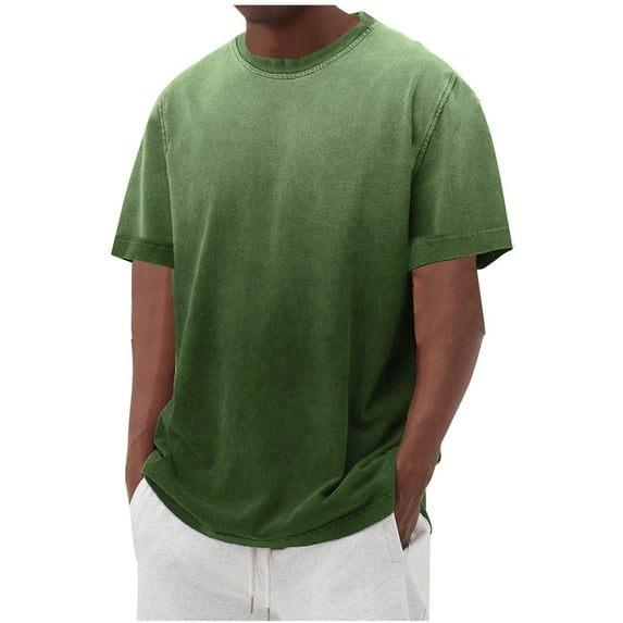 Men's Fashion Casual Gradual Change Color Short Sleeve Round-Neck Blouses Mens Body Suits Tops Cropped Tshirt Men