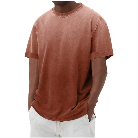Men's Fashion Casual Gradual Change Color Short Sleeve Round-Neck Blouses Mens Body Suits Tops Cropped Tshirt Tank Tops Orange